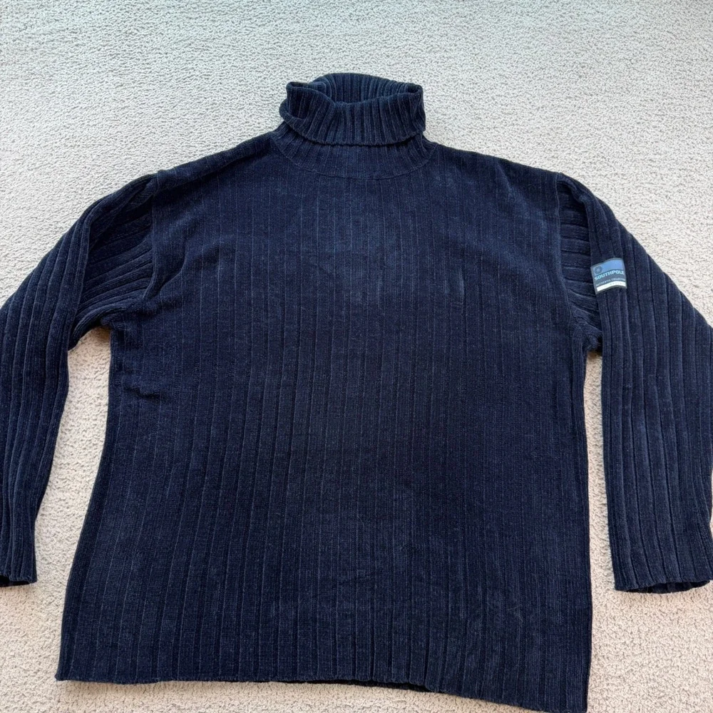 Vintage Southpole Navy Blue Chenille Turtleneck Ribbed Sweater XL Y2K Streetwear